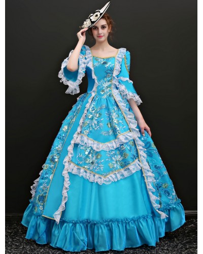 Women Victorian Dress Costume 's Light Sky Blue Princess Half Sleeves Victorian Era Outfits Retro Dress Halloween Sets ROCOCO