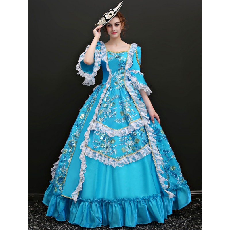 Women Victorian Dress Costume 's Light Sky Blue Princess Half Sleeves Victorian Era Outfits Retro Dress Halloween Sets ROCOCO