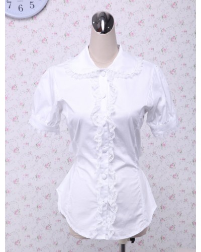 Cotton White Lace Bow Lolita Blouse Sweet