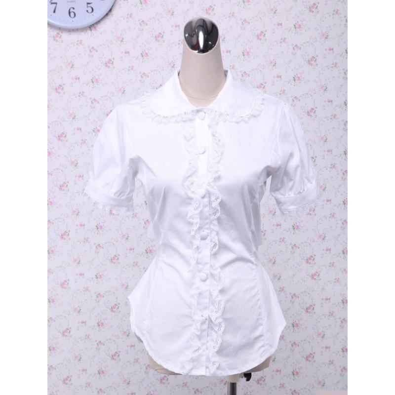 Cotton White Lace Bow Lolita Blouse Sweet