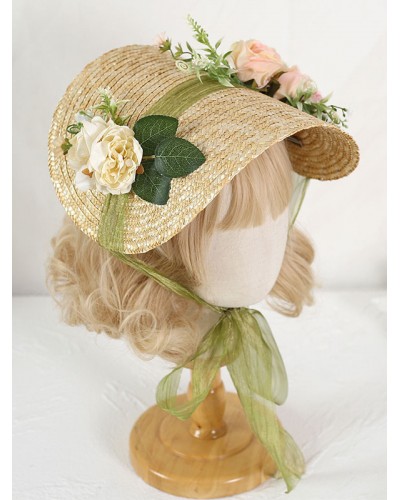 Style Lolita Hat Light Brown Flowers Accessory Lolita Accessories Sweet Pastoral Style ROCOCO