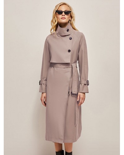 Trench Coat For Woman Pink Turndown Collar Asymmetrical Outerwear Trench Coats Spring Fall