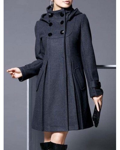 Woman Coat High Collar Long Sleeves Winter Outerwear Casual