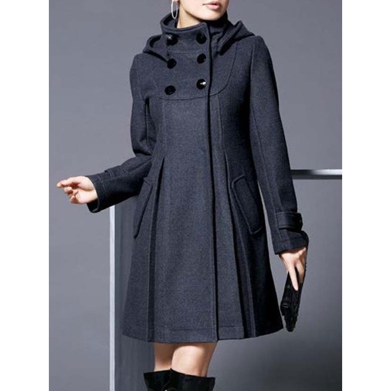 Woman Coat High Collar Long Sleeves Winter Outerwear Casual