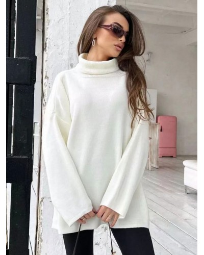 Women Pullovers High Collar Long Sleeves Solid Color Classic Sweaters Chic  Modern Casual Spring Fall Winter