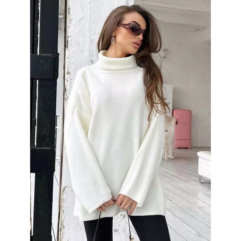 Women Pullovers High Collar Long Sleeves Solid Color Classic Sweaters Chic  Modern Casual Spring Fall Winter