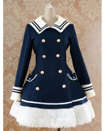 Navy Blue Waist-controlled Sailor Style Lolita Coat