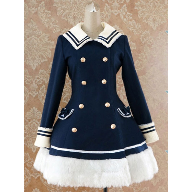 Navy Blue Waist-controlled Sailor Style Lolita Coat