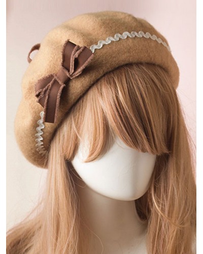 Sweet Lolita Hat Wool Bow Pom Pom Lolita Beret