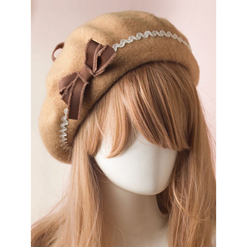 Sweet Lolita Hat Wool Bow Pom Pom Lolita Beret