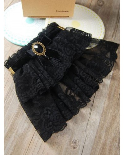 Classic Lolita Wrist Bands Lace Ruffles Gems Black Lolita Accessories