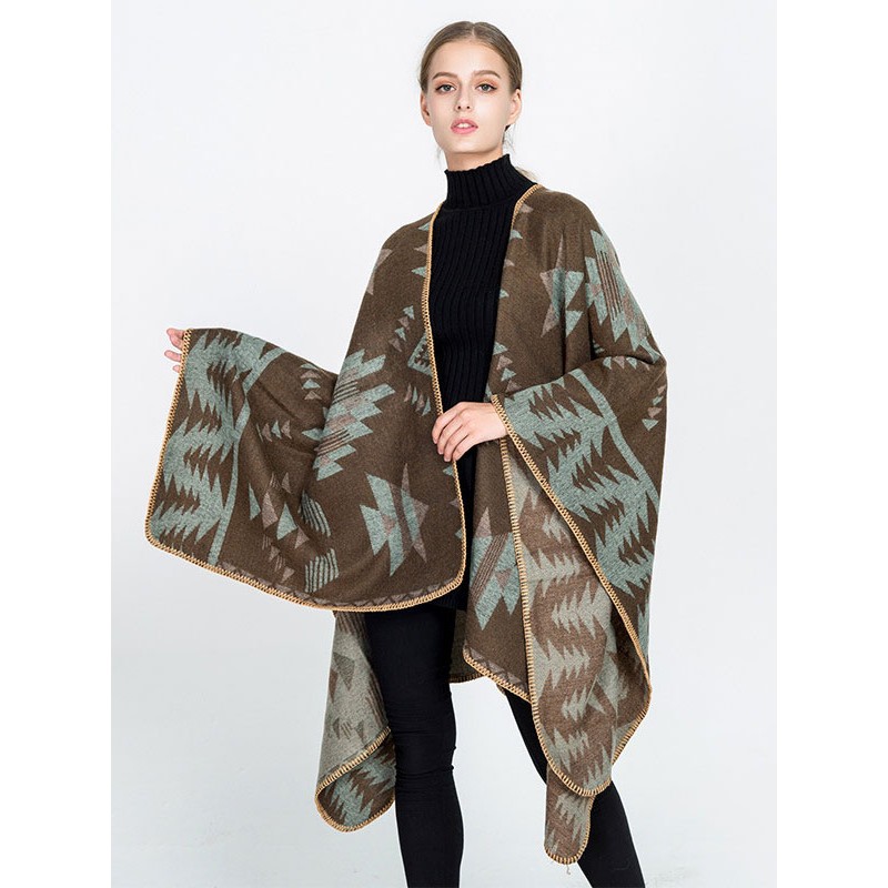 Women's Poncho Geometric Print Cape Bohemian Spring Outerwear Classic  Traditional Casual