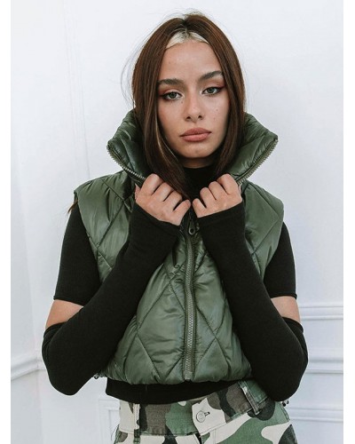 Women Puffer Coats Hunter High Collar Drawstring Zipper Sleeveless Outerwear Casual Fall Winter Street Wear Daily Casual Field