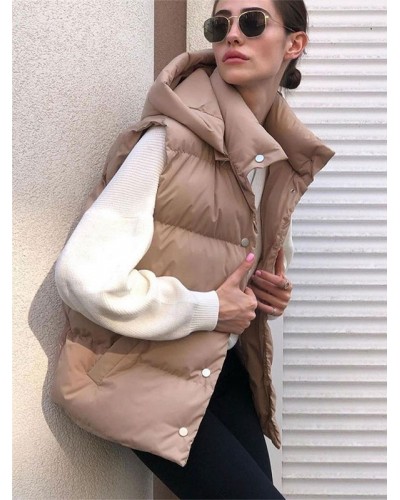 Puffer Vest Hooded Stand Collar Thicken Outerwear 2023 Casual Spring Fall Winter