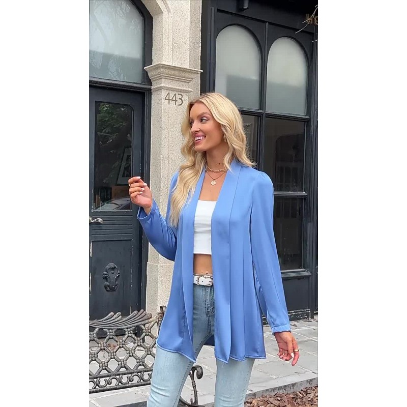 Blazer Jacket Blue Long Sleeves Fall Outerwear For Women Casual