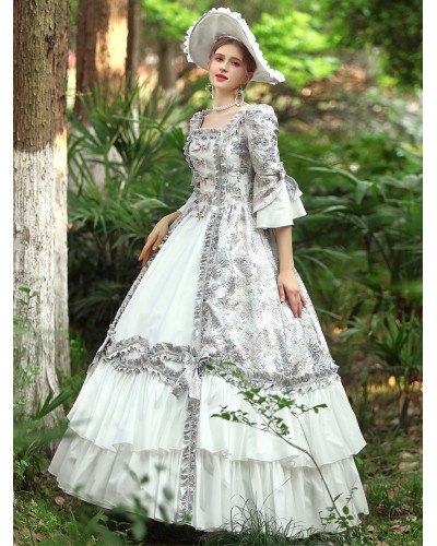 Women White Costumes 's Ruffles Polyester Dress Marie Antoinette Costume Party Prom Dress Retro Gothic Euro-Style Royal