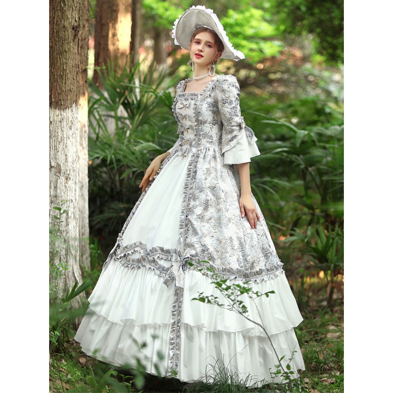 Women White Costumes 's Ruffles Polyester Dress Marie Antoinette Costume Party Prom Dress Retro Gothic Euro-Style Royal