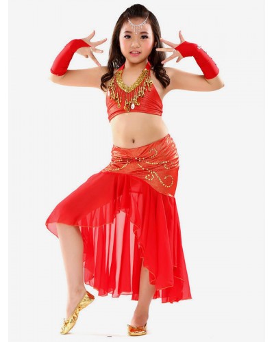 Kids Halloween Costumes Red Christmas Set Kid's Polyester Fiber Chiffon Pants  Belly Dancing Dancing Ball