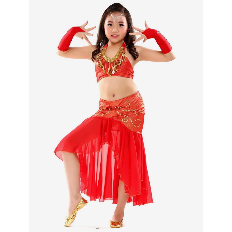 Kids Halloween Costumes Red Christmas Set Kid's Polyester Fiber Chiffon Pants  Belly Dancing Dancing Ball