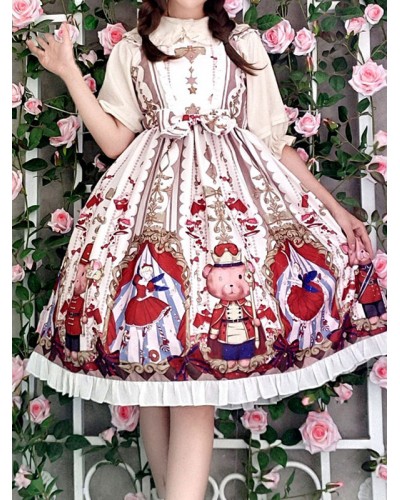 Lolita JSK Dress Sugar Plum Fairy Printed Bow Lolita Jumper Skirts Sweet Summer