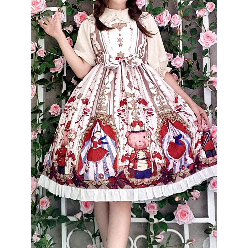 Lolita JSK Dress Sugar Plum Fairy Printed Bow Lolita Jumper Skirts Sweet Summer