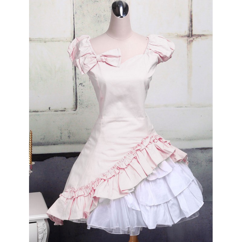 Classic Cotton Short Sleeves Ruffle Lolita Dress Classic  Traditional Summer Tea Party