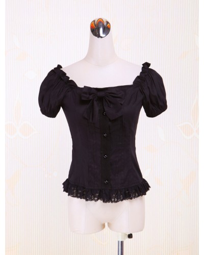 Cotton Black Puff Sleeves Lolita Blouse