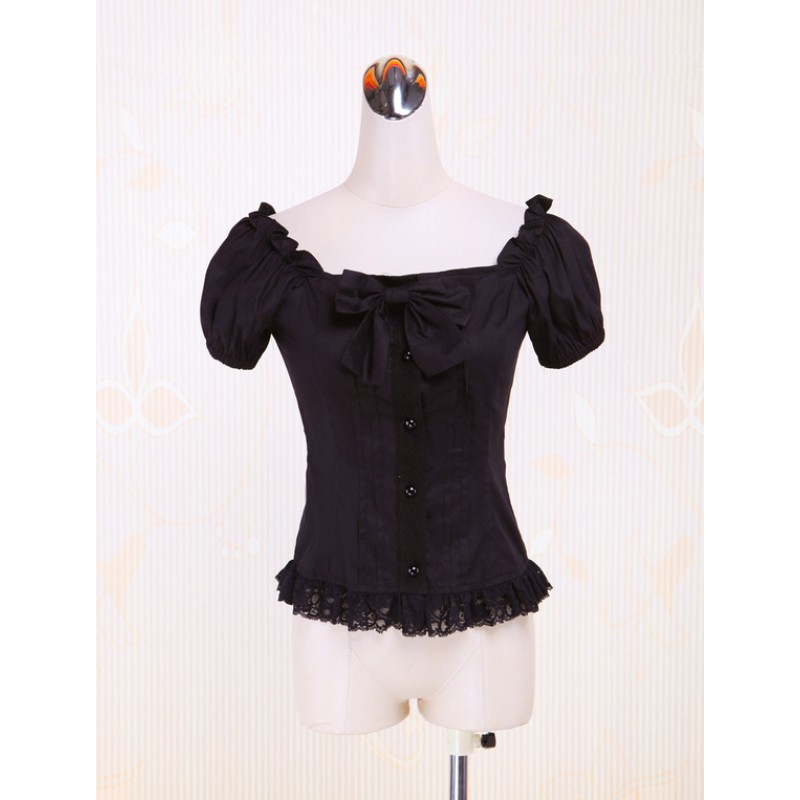 Cotton Black Puff Sleeves Lolita Blouse