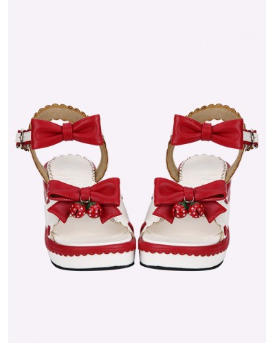 Sweet Lolita Sandals Strawberry Bell Bows White Lolita Shoes