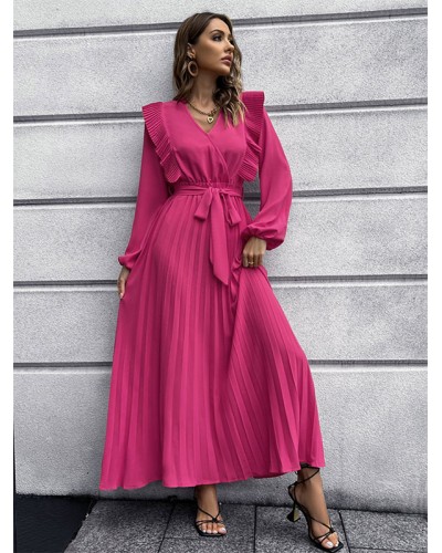 Women Maxi Dress V-Neck Long Sleeves Long Dress Elegant Spring Fall