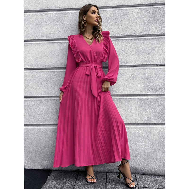 Women Maxi Dress V-Neck Long Sleeves Long Dress Elegant Spring Fall