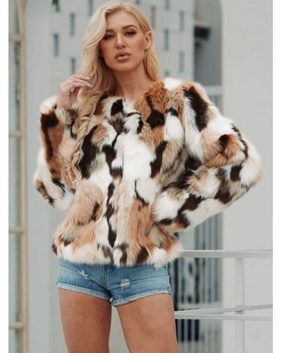 Faux Fur Coats Two-Tone Women Winter Outerwear Classic  Traditional Casual Street Wear Field