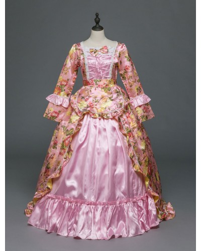 Women Victorian Dress Costume 's Rococo Pink Victorian Masquerade Ball Gowns Royal Long Sleeves Retro Costume Sets ROCOCO