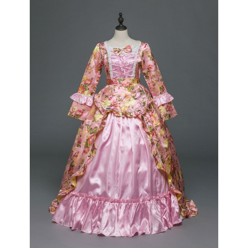 Women Victorian Dress Costume 's Rococo Pink Victorian Masquerade Ball Gowns Royal Long Sleeves Retro Costume Sets ROCOCO