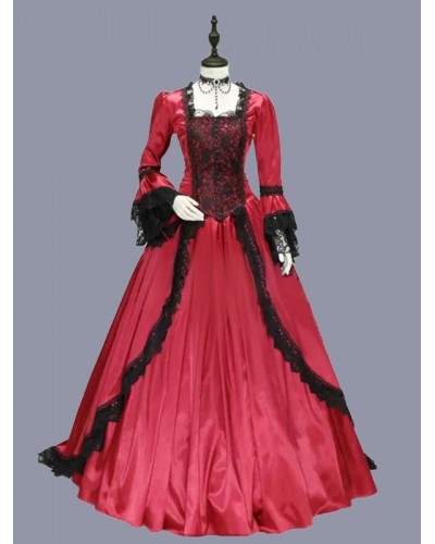 Women Red Costumes 's Marie Antoinette Costume Lace Ruffles Polyester Dress Party Prom Dress Tunic Retro Gothic