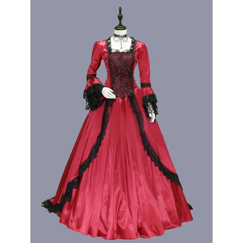 Women Red Costumes 's Marie Antoinette Costume Lace Ruffles Polyester Dress Party Prom Dress Tunic Retro Gothic