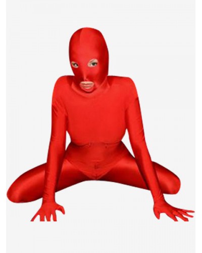 Morph Suit Red Lycra Spandex Fabric Zentai Suit With Mouth And Eyes Opened Unisex Costume Bodysuit