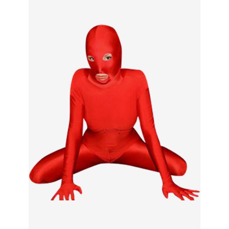 Morph Suit Red Lycra Spandex Fabric Zentai Suit With Mouth And Eyes Opened Unisex Costume Bodysuit