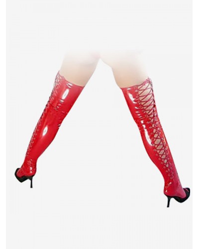 Women Halloween Red Sexy PVC Stockings Halloween