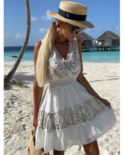 Dress V-Neck Geometric Lace Up Backless Black Extra Short Dress Summer Beach Resort Wear