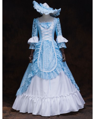 Victorian Dress Costume Women's Rococo Masquerade Ball Gowns Light Sky Blue Lace Trumpet Half Sleeves Victorian Era Clothing Retro Dress Royal Mardi Gras Halloween