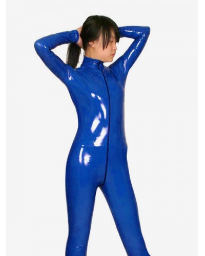 Blue PVC Catsuit Front Zipper Bodysuit