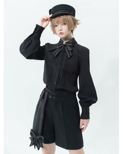 【Pre-sell】 Lolita Ouji Fashion Bloomers Bow Straight Black Pant Gothic