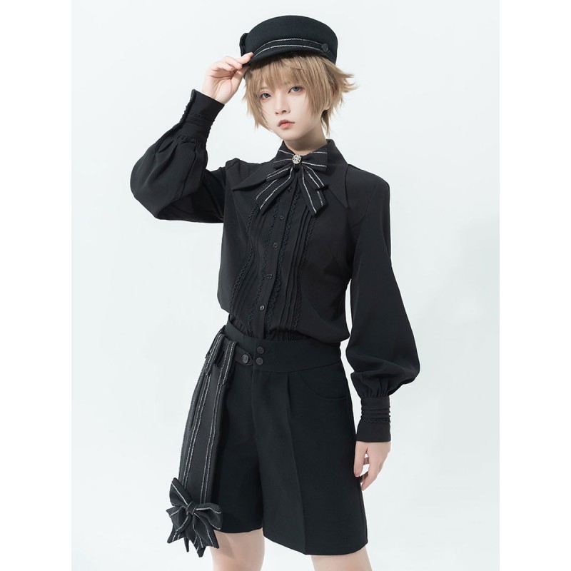 【Pre-sell】 Lolita Ouji Fashion Bloomers Bow Straight Black Pant Gothic