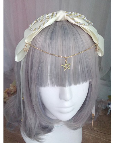 Sweet Lolita Headband Chain Bell Bow Ecru White Lolita Hair Accessory