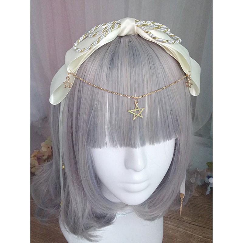 Sweet Lolita Headband Chain Bell Bow Ecru White Lolita Hair Accessory