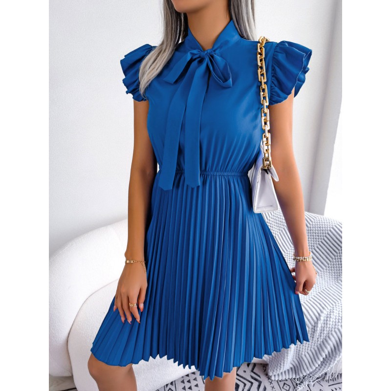 Skater Dresses Stand Collar Lace Up Layered Casual Flared Dress Summer Dating