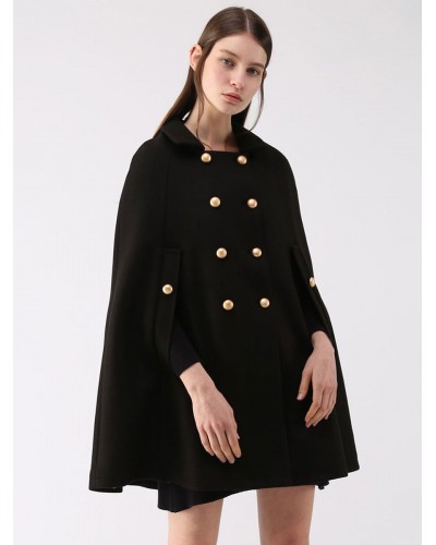 Woolen Poncho Coat Double Breasted Cape Winter Outerwear For Women Classic  Traditional Casual