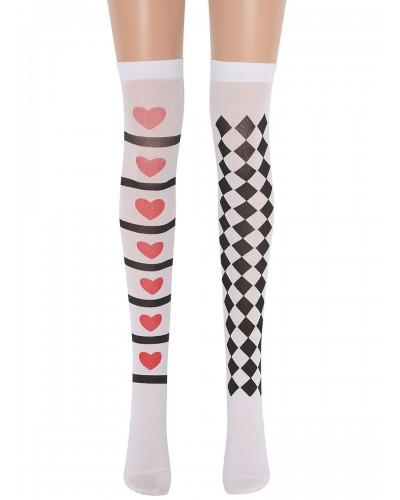 Women Saloon Stockings Plaid Heart Knee High Socks Carnival Cosplay Costume Accessories Pantyhose  Tights