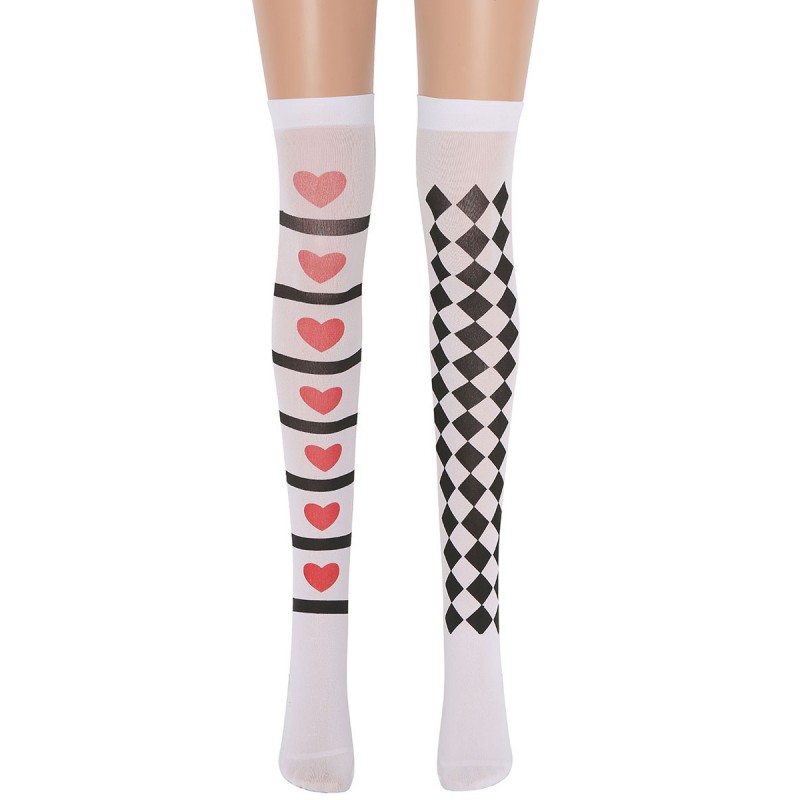 Women Saloon Stockings Plaid Heart Knee High Socks Carnival Cosplay Costume Accessories Pantyhose  Tights